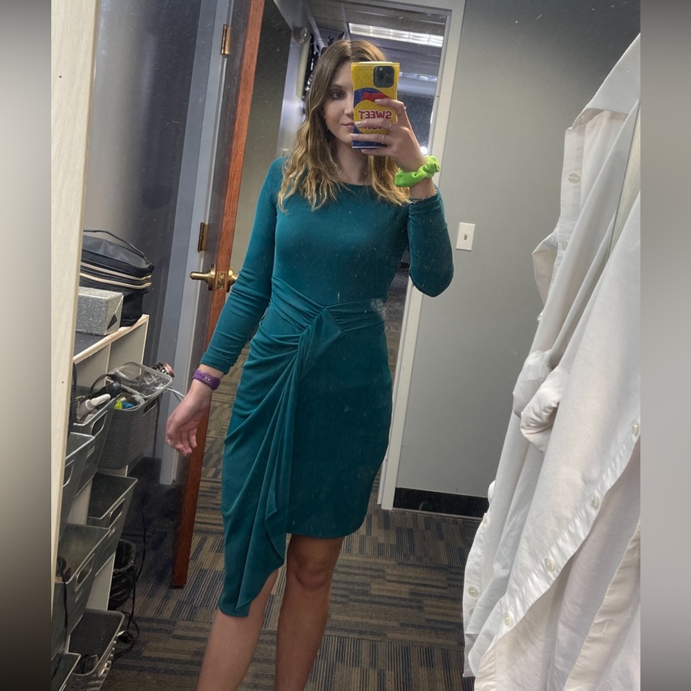 BCBGMaxAzria Jade Teal Sosie Wrap Bodycon Long Sleeve Dress XS